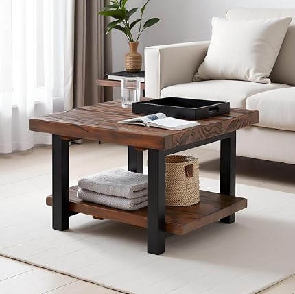Sonoma Solid Pine Wood Cube Coffee Table, Brown, 27-Inch