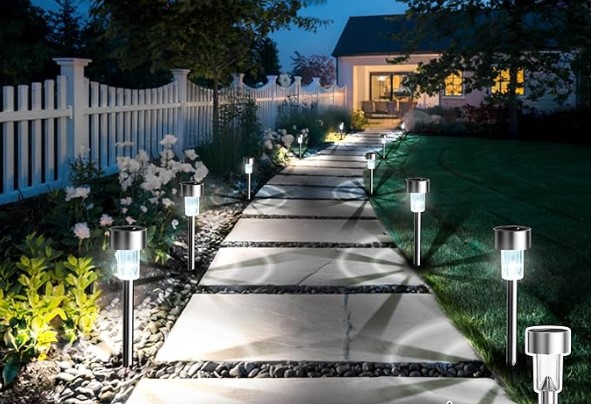 GIGALUMI Solar Lights Outdoor Waterproof, 12 Pack, Stainless Steel LED Solar Garden Lights for Patio, Lawn, Yard and Landscape, Cold White