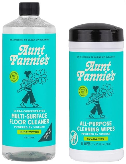 Aunt Fannie's Bundle: Floor Cleaner Vinegar Wash (Eucalyptus) + Vinegar Cleaning Wipes (Eucalyptus)