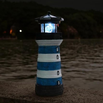 Solar Lighthouse Rotating Beacon – Led Light House for Yard Garden Nautical Decor Porch Deck Outdoor Decoration Lawn Ornaments Outside Statue