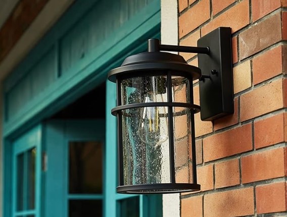 Outdoor Lights for House, Exterior Light Fixture, Waterproof Outdoor Wall Sconce Lights, Anti-Rust Black Wall Mount Lighting with Seeded Glass Shade, E26 Socket Lantern for Outside, Front Porch, Patio