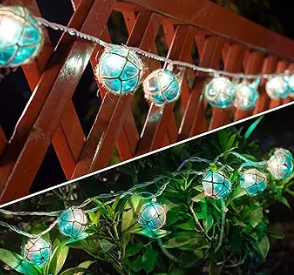 Nautical String Lights, Beach Theme Float Lights Set of 10 Blue G50 Beach String Lights for Ocean Themed Decor,Fishing Fairy Lights Adding Flare of Coast Room Decor