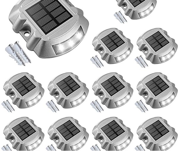 VOLISUN Solar Deck Lights Driveway Dock Lights, 12-Pack Led IP67 Waterproof Outdoor Warning Step Lights for Driveway Sidewalk Garden Pathway Yard(White)