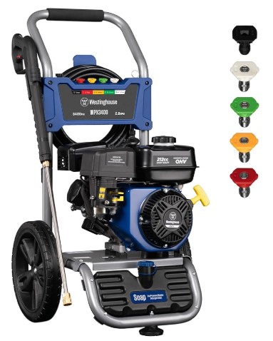 Best High-PSI Pressure Washers for Coastal Salt-Air Removal Westinghouse WPX3400 Gas Pressure Washer, 3400 PSI and 2.6 Max GPM, Onboard Soap Tank, Spray Gun and Wand, 5 Nozzle Set, for Cars/Fences/Driveways/Homes/Patios/Furniture