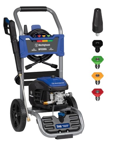 Best High-PSI Pressure Washers for Coastal Salt-Air Removal Westinghouse WPX3000e Electric Pressure Washer, 3000 Max PSI and 1.76 Max GPM, Induction Motor, Onboard Soap Tank, Spray Gun and Wand, 5 Nozzle Set, for Cars/Fences/Driveways/Homes/Patios/Furniture