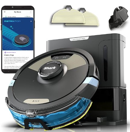 Best Robotic Vacuum-Mop Hybrids for Daily Maintenance Shark AI Ultra 2-in-1 Robot Vacuum & Mop with Sonic Mopping, Matrix Clean, Home Mapping, HEPA Bagless Self Empty Base and 2 Microfiber Mopping Pads (Renewed), Black/Gold