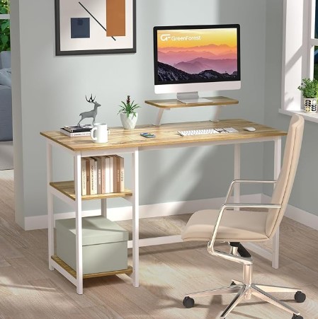 7 Coastal Home Office Ideas for a Calm Work Vibe GreenForest Computer Desk with Monitor Stand,39 inch Small Desk with Reversible Storage Shelve,Home Office Work Desk for Small Spaces,Easy Assembly,Oak