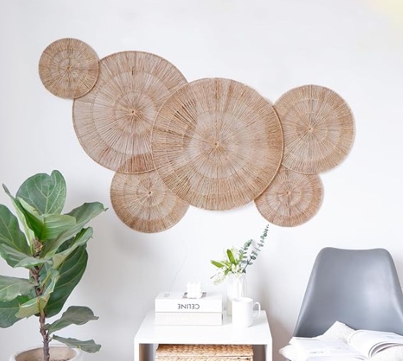 7 Coastal Home Office Ideas for a Calm Work Vibe CHI AN HOME Wicker 23 Inch Jute Wall Decor Baskets, Set of 6 Extra Large Woven Jute Wall Plates, 23",21",15",13",12,10", Decorative Baskets for Wall Arts, Wall Hanging for Bedroom, Living Room, Office