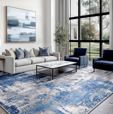 7 Coastal Home Office Ideas for a Calm Work Vibe Washable Area Rugs 5'x7' Non-Slip Modern Abstract Soft for Living Room Entryway Bedroom Nursery, Print Pattern, Blue Grey Navy Gray