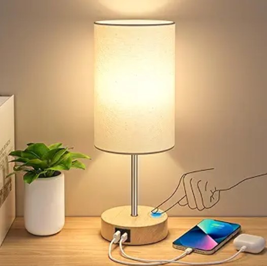 7 Coastal Home Office Ideas for a Calm Work Vibe AKASUKI Table Lamp for Bedroom, 3 Way Dimmable Touch Lamp with Dual Charging Station, Small Bedside Lamps for Night Stands, Living Room, Office(LED Bulb Included)