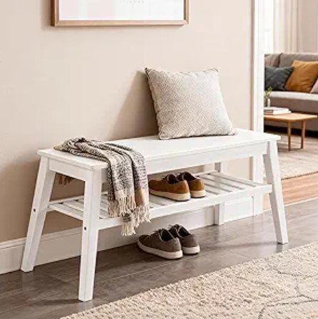 7 Coastal Boho Furniture Ideas for Calm Spaces Nnewvante 33.46" White Storage Bench, Bamboo Entryway Bench for Hallway, Living Room, Bedroom, Wood Shoe Rack Wooden Outdoor Bench, Holds up to 300 lbs
