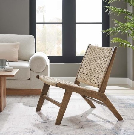7 Coastal Boho Furniture Ideas for Calm Spaces Modway Saoirse Woven Rope Wood Accent Lounge Chair in Walnut Natural