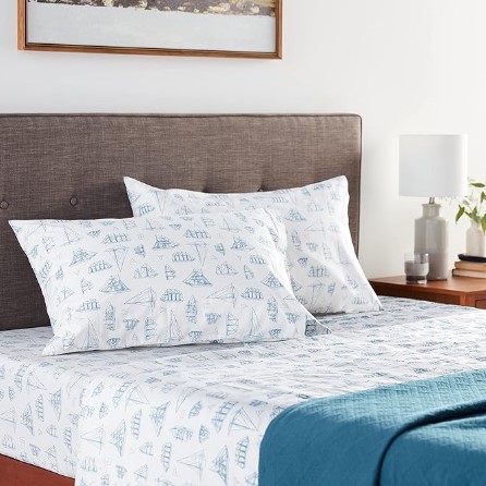 Coastal Décor Bedding for Calm, Lived-In Bedrooms Nautica - Queen Sheets, Cotton Percale Bedding Set, Crisp & Cool, Coastal Home Decor (Whitewood Sail Blue, Queen)