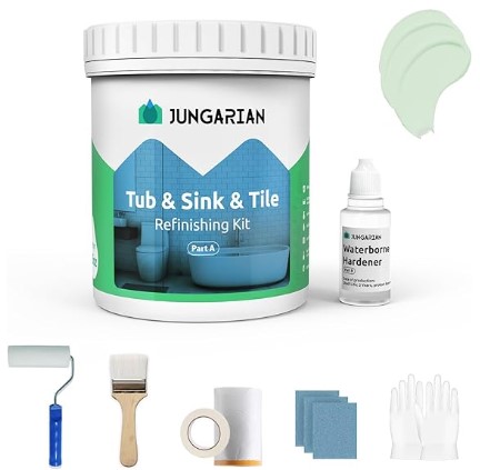 Coastal Boho Bathroom Ideas for Small Spaces Tub and Tile Refinishing Kit 35oz with Tools, Low Odor DIY Bathroom Paint Sink Tub Countertop Tile Shower Paint for Bathroom Kitchen Porcelain Fiberglass, Semi-Gloss Light Green