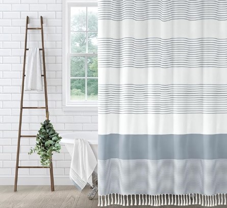 Coastal Boho Bathroom Ideas for Small Spaces Blue Shower Curtain Cotton Coastal Ocean Striped Shower Curtains for Bathroom with Tassel 60" W X 72" L