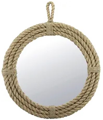 Coastal Boho Bathroom Ideas for Small Spaces Stonebriar Vintage Nautical 16.5" Round Wall Mirror with Rope Wrapped Trim and Hanging Loop, Decorative Rustic Decor for the Living Room, Bedroom, Bathroom, and Entryway