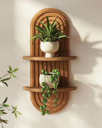 Coastal Boho Bathroom Ideas for Small Spaces Bamworld Boho Wall Decor Brown Plant Wall Shelf, Mid Century Modern Decor Hanging Plant Shelf, 2-Tier Wooden Floating Shelves for Home, Bathroom Bedroom Living Room, Office Holding Planter Decoration
