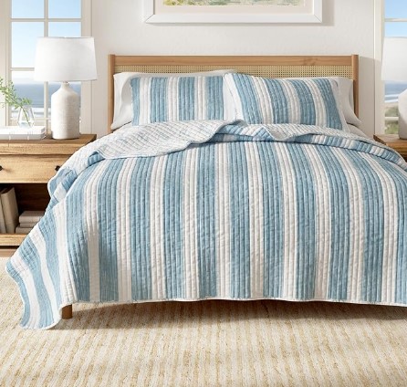 7 Coastal boho bedding ideas Great Bay Home Full/Queen Coastal Quilt Bedding Set, Summer Coastal Quilt with Shams, Beach 3-Piece Reversible All Season Bedspread Quilt Set. Lightweight Nautical Quilted Coverlet. Blue.
