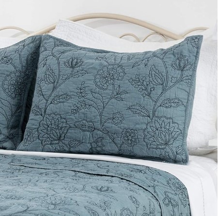 7 Coastal boho bedding ideas Elegant Life Home 100% Cotton Night Blossom Embroidery Pillow Shams Pillowcase, Luxury Floral Pattern Pillow Covers, King Size, 20'' x 36'', Park Blue, 1 Piece