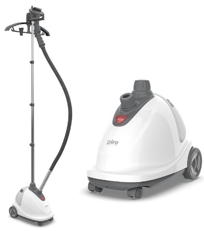 Best Portable Steamers for Delicates and Heavy Drapery Pure Enrichment PureSteam XL Standing Fabric Steamer - Professional Wrinkle Remover Heats in 45 Seconds; 1/2-Gallon Tank for 1 Hour of Steaming; Easy-Roll Wheels, Garment Hanger, & Fabric Brush