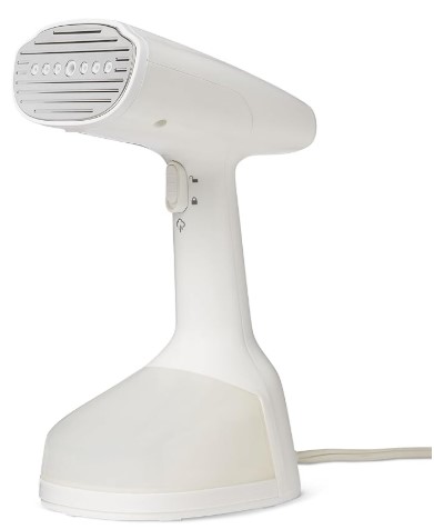 Best Portable Steamers for Delicates and Heavy Drapery Amazon Basics Handheld Garment Steamer for Clothes, 1500W Turbo Extreme Steam, Travel Must Have with Dual Steam Modes, Auto Shut-off & Fabric Accessories, White