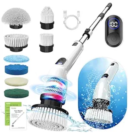 Best Electric Spin Scrubbers for Deep-Cleaning Tile Grout TUYU Electric Spin Scrubber, Full-Body IPX7 Waterproof Bathroom Scrubber with Power LCD Display, 8 Replacement Head, Adjustable Extension Handle, Cordless Shower Cleaner Brush for Bathtub Cleaning