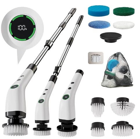 Best Electric Spin Scrubbers for Deep-Cleaning Tile Grout Electric Bathroom Cleaning Brush, Cordless Spin Scrubber Full Body Waterproof IPX7 with Adjustable Handle, 8 Replaceable Brush Heads for Bathtub/Kitchen/Window/Home -SD-CTB01