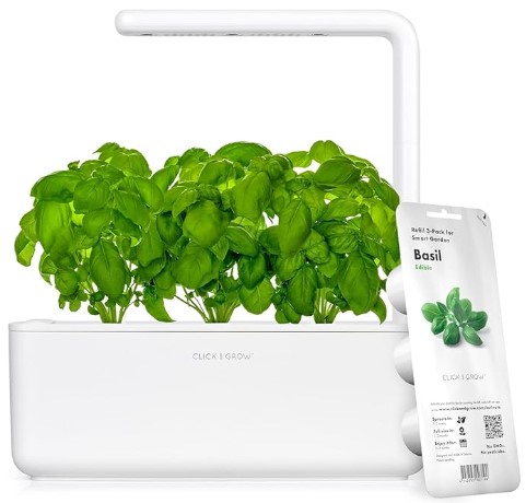 Best Smart Herb Gardens with Auto-UV & Irrigation Click & Grow Indoor Herb Garden Kit with Grow Light | Smart Garden for Home Kitchen Windowsill | Easier Than Hydroponics Growing System | Vegetable Gardening Starter (3 Basil Pods Included), White