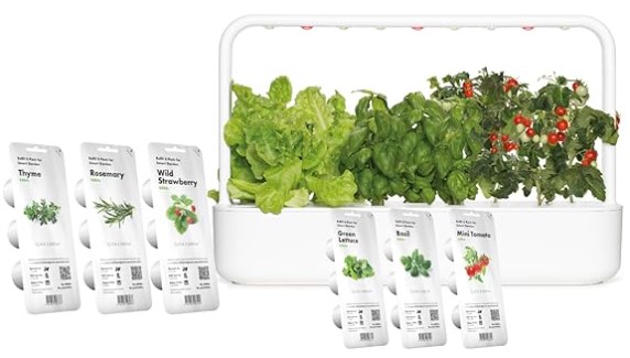 Best Smart Herb Gardens with Auto-UV & Irrigation Click and Grow Bundle Smart Garden 9 White with 18 Plant Pods: Starting Kit (3 Basil, 3 Tomato, 3 Lettuce) and 9 More Plant Pods (3 Rosemary, 3 Thyme and 3 Wild Strawberry)